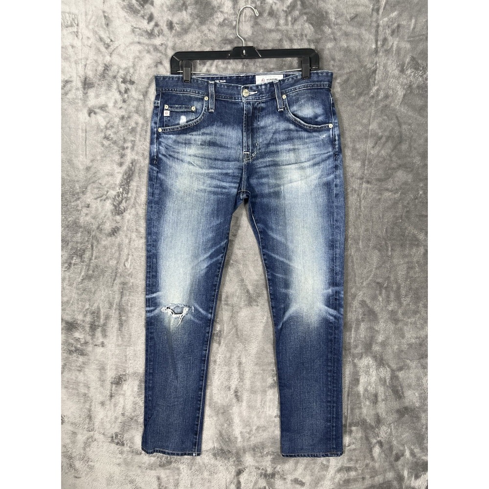 AG Adriano Goldschmied The Tellis Modern Slim Blue Distressed Jeans Mens 34x31.5